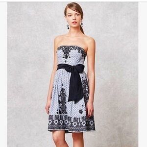 Anthropologie Moulinette Soeur Embroidered strapless Dress with Ribbon Belt Sz 8